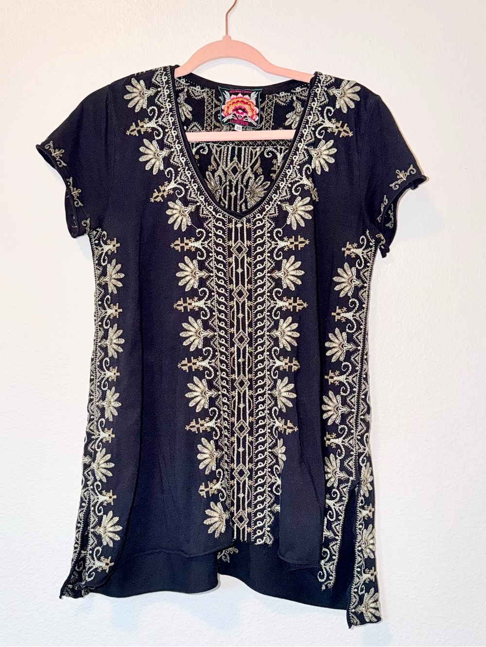 Johnny Was Embroidered Black Women's Tunic Top